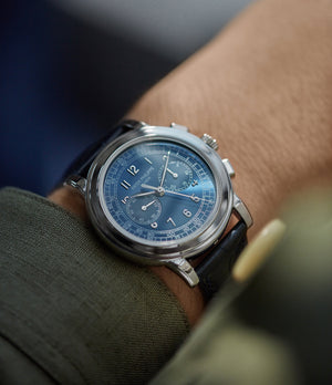 Saatchi Edition blue dial Patek Philippe 5070P-013 platinum pre-owned watch for sale online A Collected Man London UK specialist of rare watches
