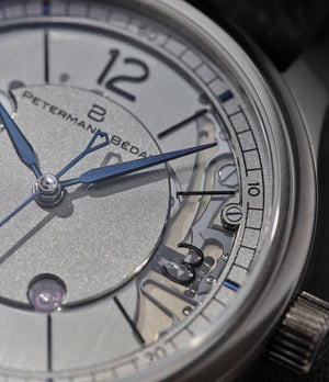 openwork dial Petermann Bédat 1967 Deadbeat Seconds white gold time-only watch independent watchmakers order official retailer A Collected Man London