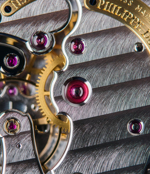 finishing on early Philippe Dufour Simplicity platinum time-only dress watch for sale online at A Collected Man London UK approved specialist of preowned independent watchmakers