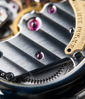 finishing on Philippe Dufour early Simplicity platinum time-only dress watch for sale online at A Collected Man London UK approved specialist of preowned independent watchmakers