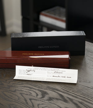 full set early Philippe Dufour Simplicity platinum time-only dress watch for sale online at A Collected Man London UK approved specialist of preowned independent watchmakers