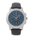 buy Patek Philippe 5070P Chronograph blue dial dress watch for sale online at A Collected Man London UK specialist of rare watches