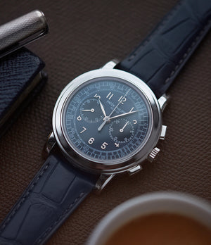 Patek Philippe 5070P Chronograph blue dial dress watch for sale online at A Collected Man London UK specialist of rare watches
