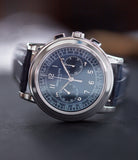 pre-owned luxury watch Patek Philippe 5070P Chronograph blue dial dress watch for sale online at A Collected Man London UK specialist of rare watches