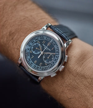 wristwatch Patek Philippe 5070P Chronograph blue dial dress watch for sale online at A Collected Man London UK specialist of rare watches