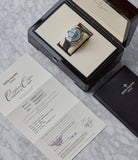 pre-owned full set Patek Philippe 5070P Chronograph blue dial dress watch for sale online at A Collected Man London UK specialist of rare watches