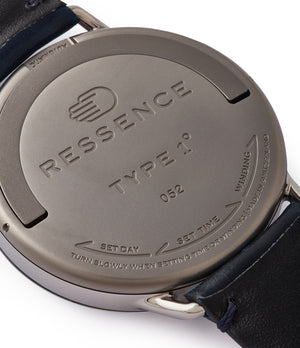 winding caseback Ressence Type 1N titanium blue dial independent watchmaker watch for sale online at A Collected Man London UK specialist of rare watches