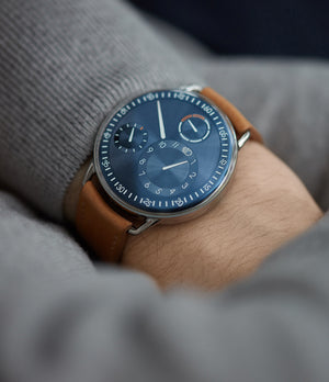 men's contemporary luxury watch Ressence Type 1N titanium blue dial independent watchmaker watch for sale online at A Collected Man London UK specialist of rare watches