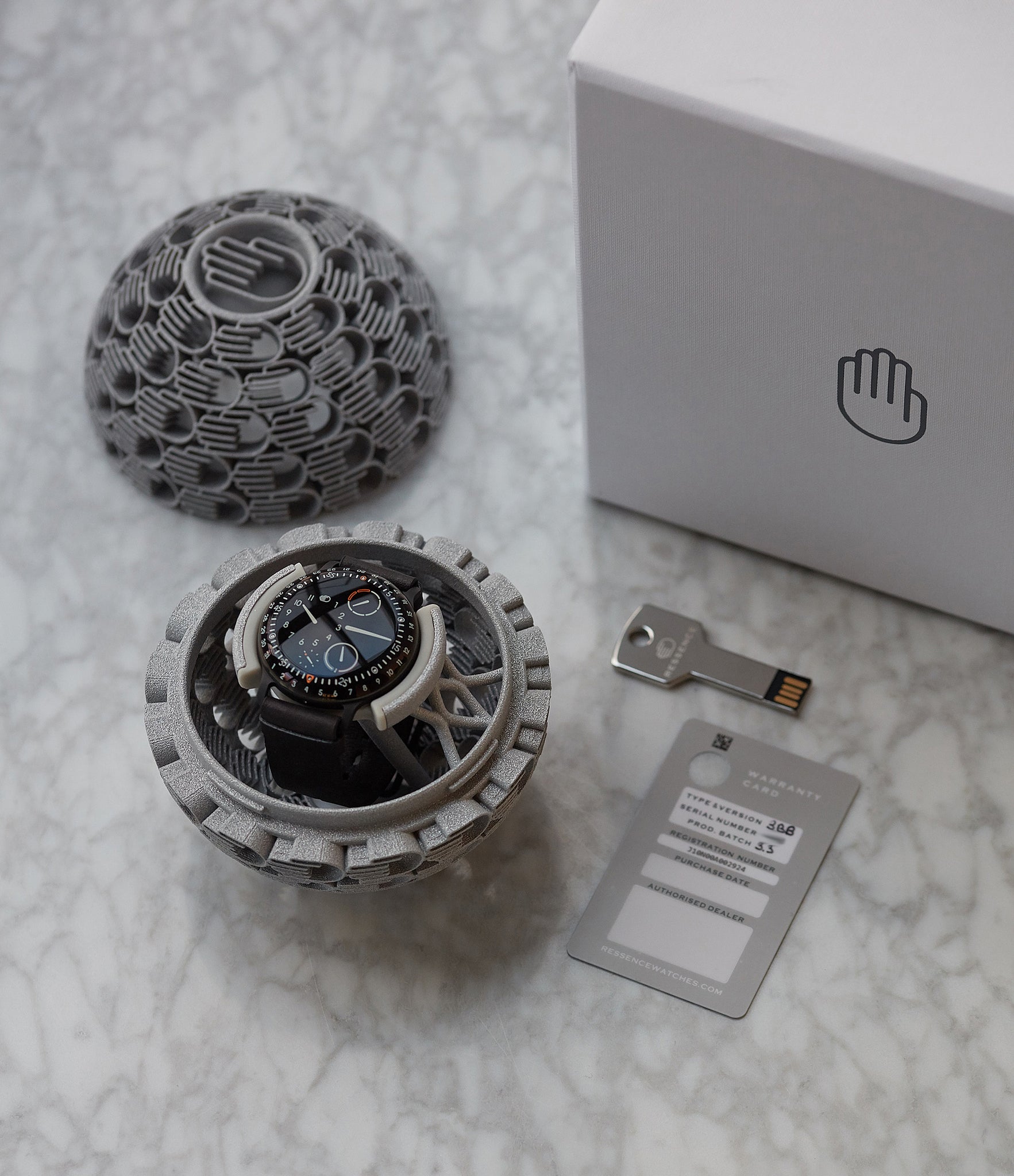 full set pre-owned Ressence Type 3BB titanium oil-filled titanium luxury sports watch for sale at A Collected Man London UK specialist of rare watches