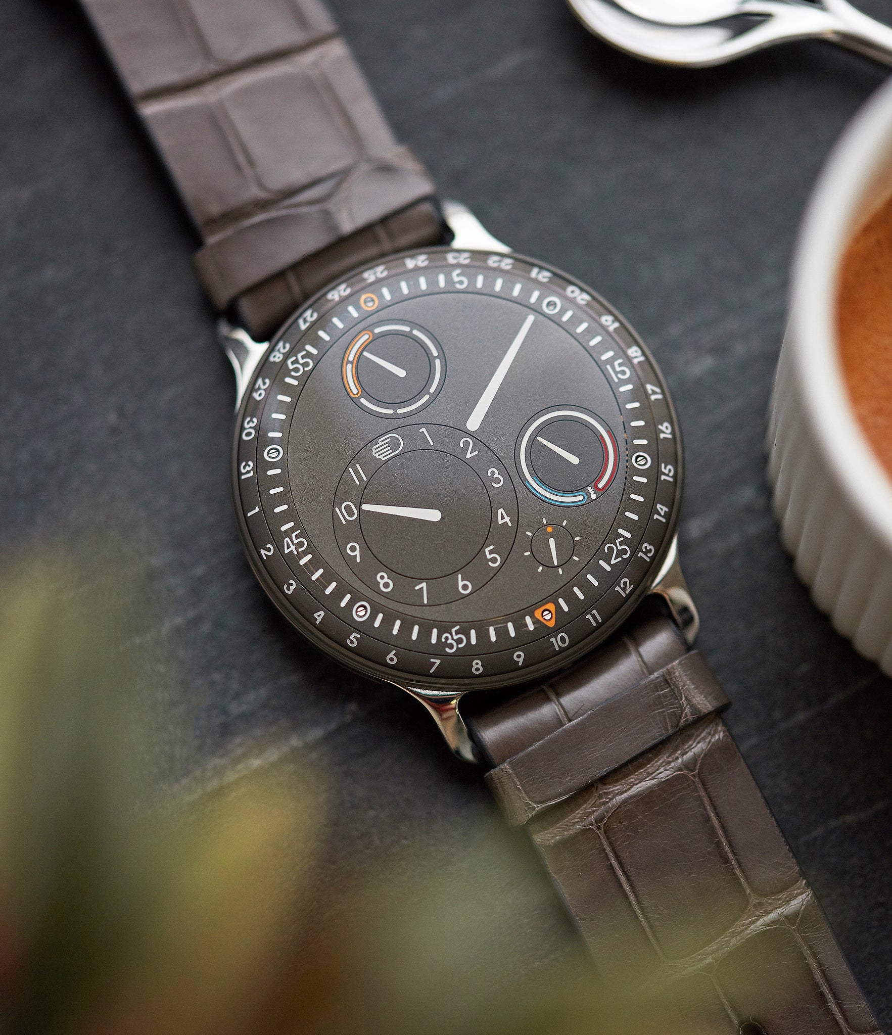 oil-filled Ressence Type 3S grey dial watch for sale online at A Collected Man London specialist of independent watchmakers