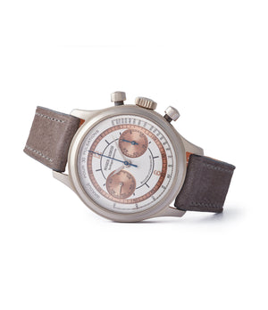 side-shot preowned rare Roger Dubuis Hommage Pulsation scale chronograph H37 560 copper dial dress watch for sale online A Collected Man London UK specialist rare watches