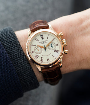 on the wrist Roger Dubuis Hommage Chronograph H37 565 rose gold pre-owned watch online at A Collected Man London UK specialist rare watches