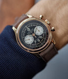on the wrist early Roger Dubuis Hommage Chronograph H37 560 Cal. RD56 rose gold watch black dial for sale online at A Collected Man London UK specialist of rare watches