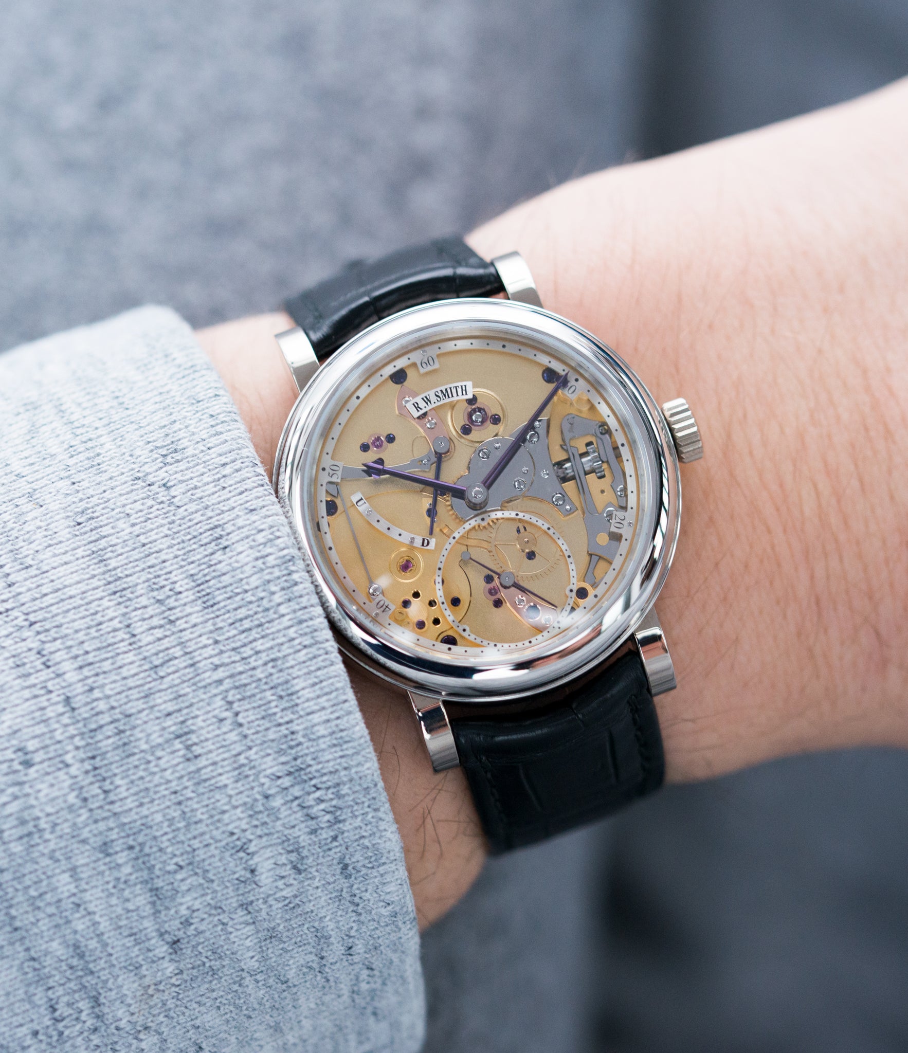 rare dress watch Roger W. Smith Series 2 Open Dial white gold rare hand-made dress watch for sale online at A Collected Man London UK specialist of rare independent watches