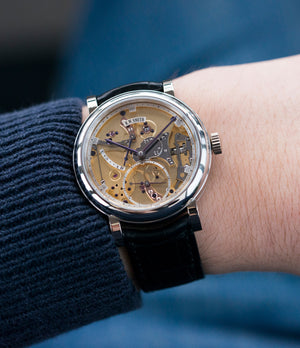 on the wrist Roger W. Smith Series 2 Open Dial white gold rare hand-made dress watch for sale online at A Collected Man London UK specialist of rare independent watches