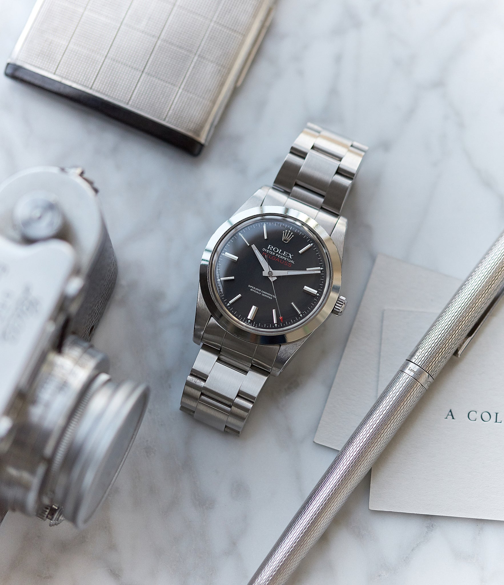 vintage Rolex Milgauss 1019 steel antimagnetic tool watch for sale online at A Collected Man London UK specialist rare vintage Rolex watches