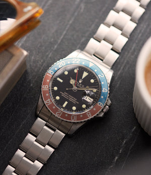 Rolex GMT-Master 1675 Gilt dial full set vintage watch for sale online at A Collected Man London UK specialist of rare watches