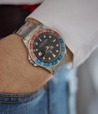 rare vintage wristwatch Rolex GMT-Master 1675 Gilt dial full set sports watch for sale online at A Collected Man London UK specialist of rare watches