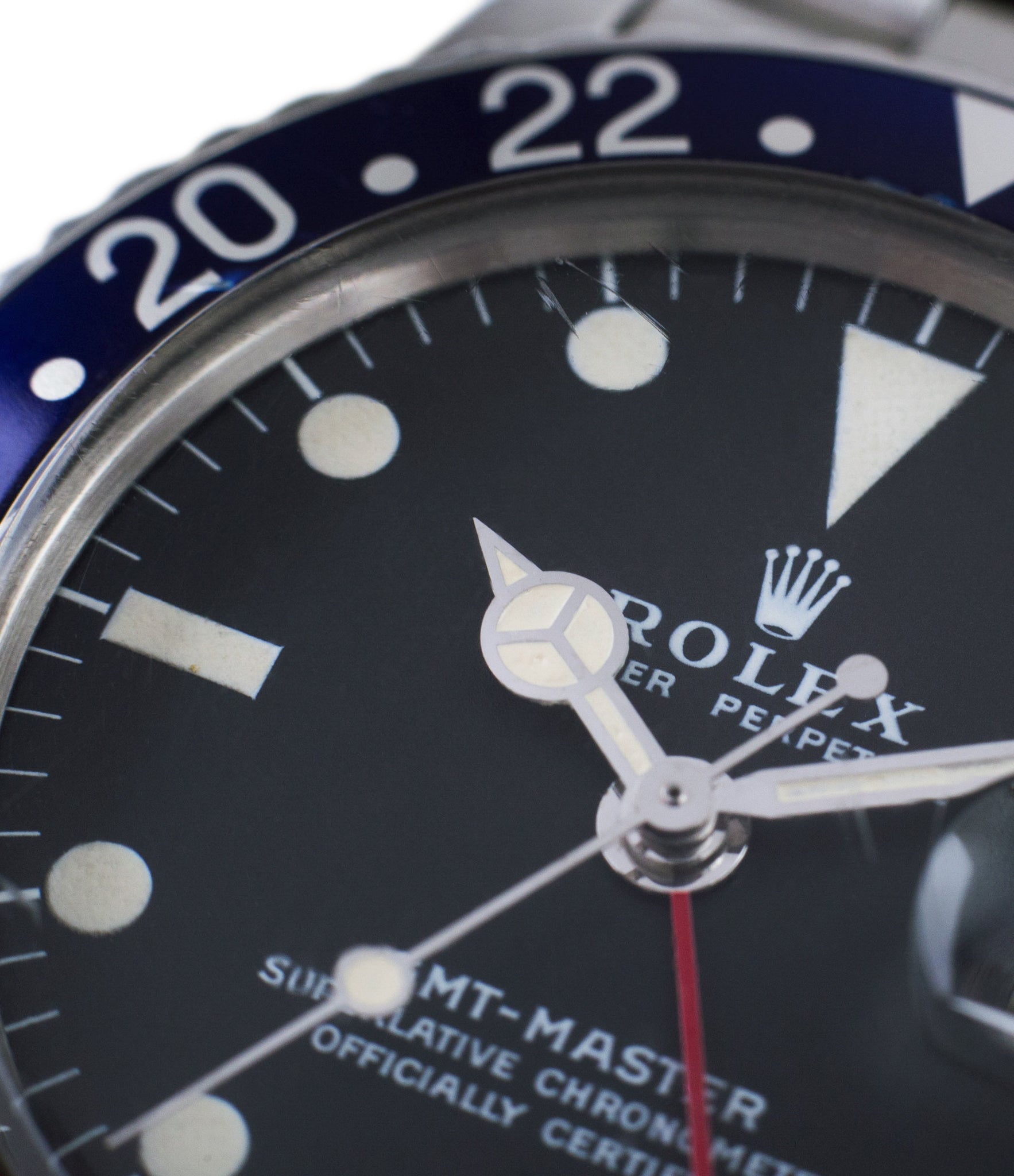 GMT Rolex 1675 vintage steel traveller sport watch Pepsi bezel for sale online at A Collected Man London vintage watch specialist