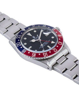 for sale Rolex GMT Master 1675 vintage steel traveller sport watch Pepsi bezel for sale online at A Collected Man London vintage watch specialist