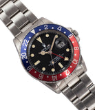 Rolex 16750 GMT-Master Pepsi bezel steel sport traveller watch for sale online at A Collected Man London vintage watch specialist