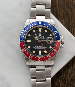for sale Rolex 16750 GMT-Master Pepsi bezel steel sport traveller watch for sale online at A Collected Man London vintage watch specialist