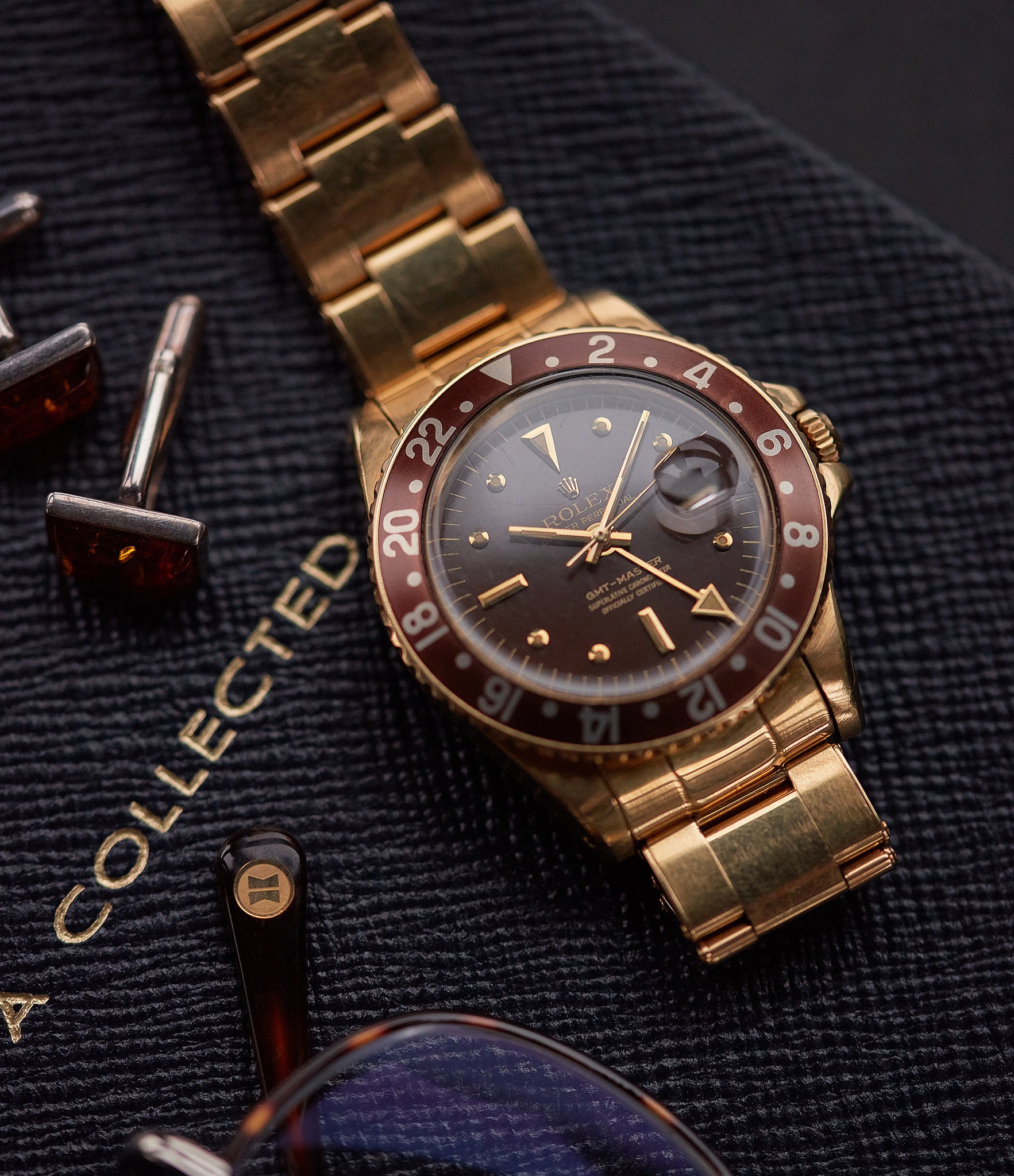 1675 Rolex GMT-Master Concorde yellow gold watch full set for sale online at A Collected Man London UK specialist of rare watches