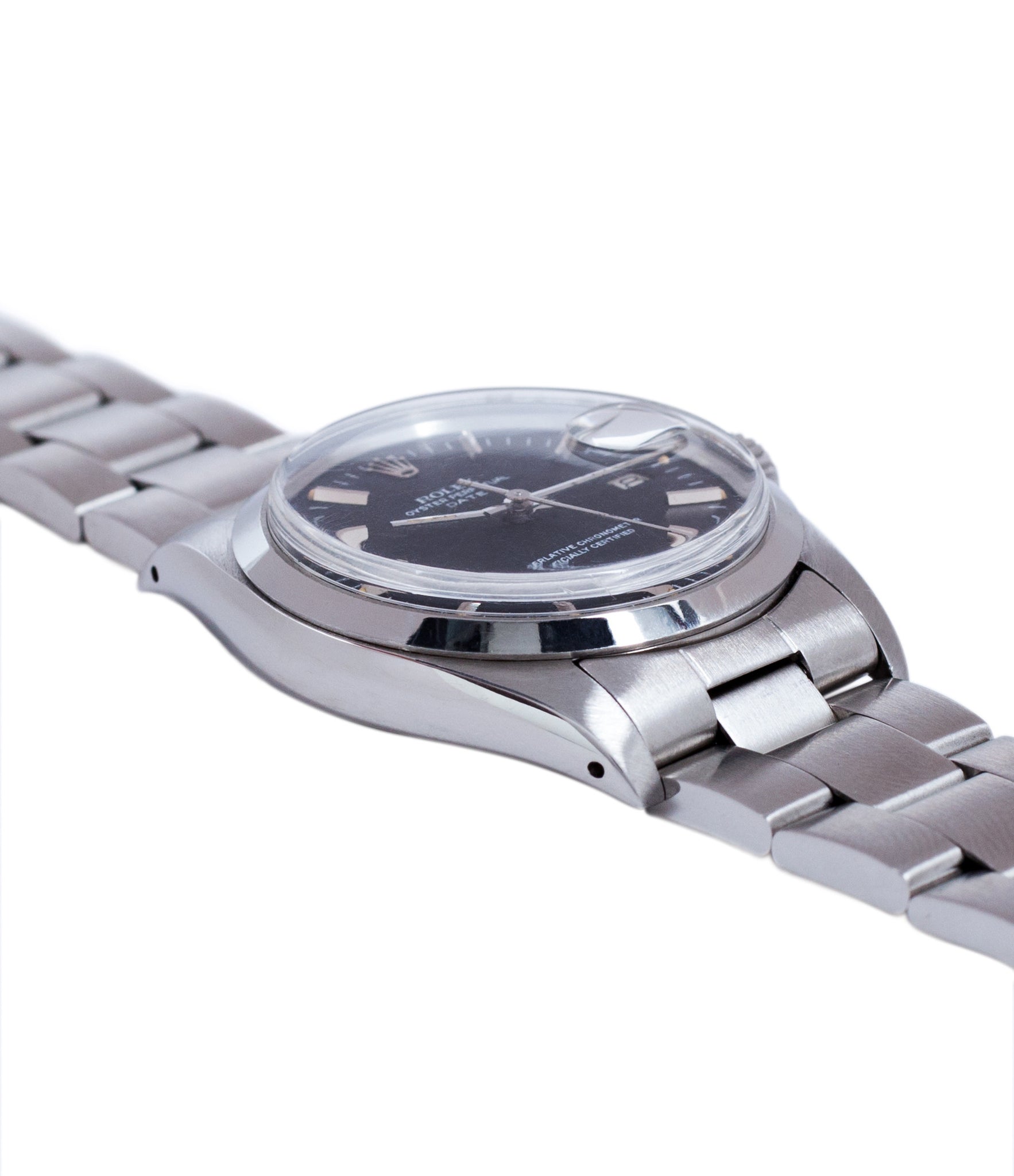 vintage steel Rolex 1500 black sigma dial date sports vintage watch for sale online at A Collected Man vintage watch specialist