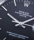 black sigma dial Rolex 1500 steel date sports vintage watch for sale online at A Collected Man vintage watch specialist