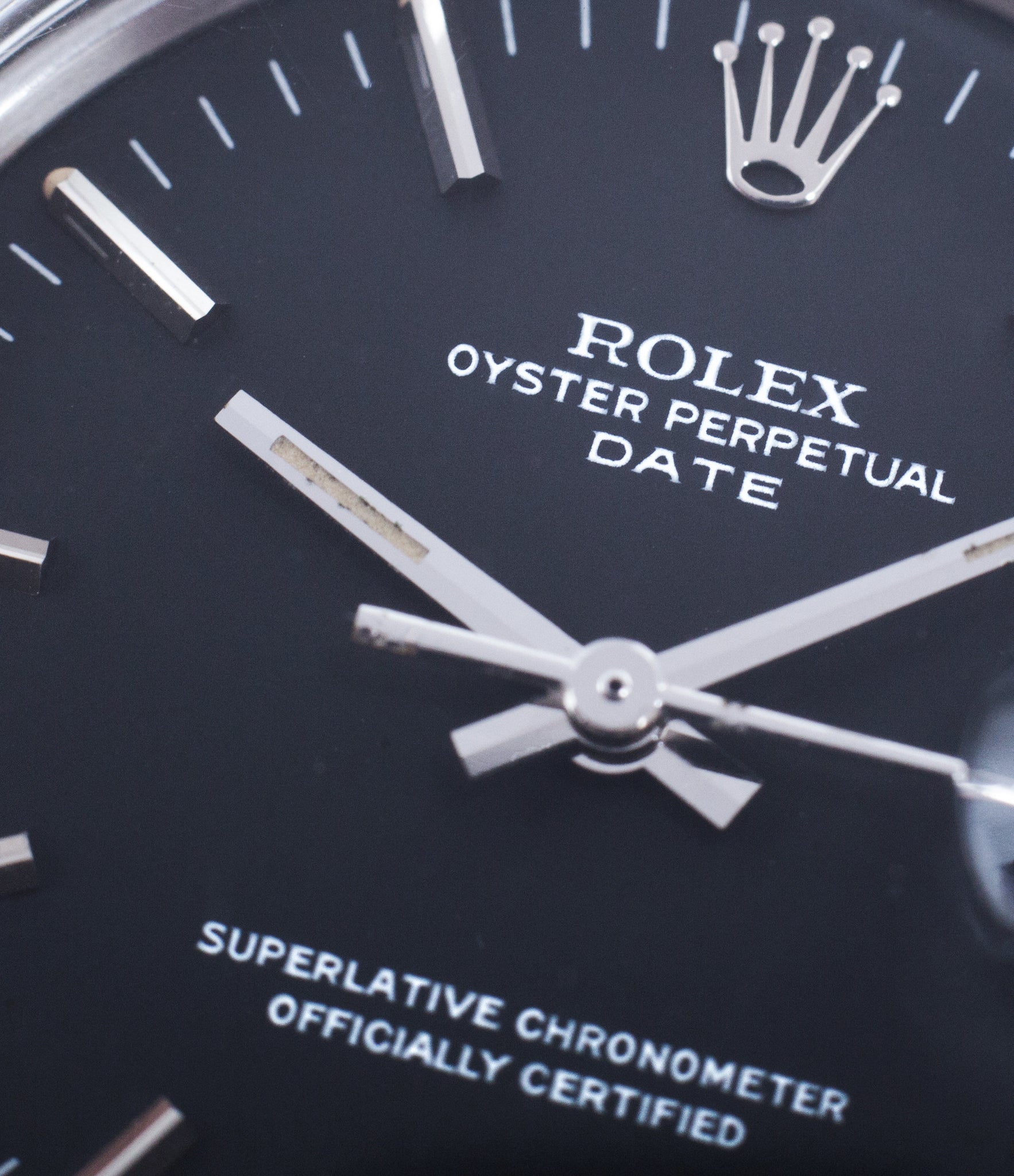 black sigma dial Rolex 1500 steel date sports vintage watch for sale online at A Collected Man vintage watch specialist