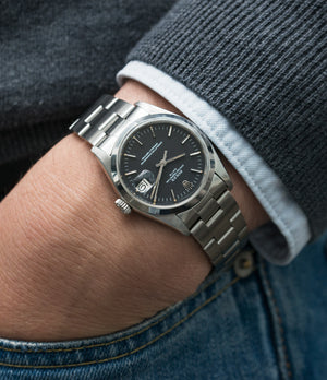 wristwatch Rolex 1500 steel black sigma dial date sports vintage watch for sale online at A Collected Man vintage watch specialist