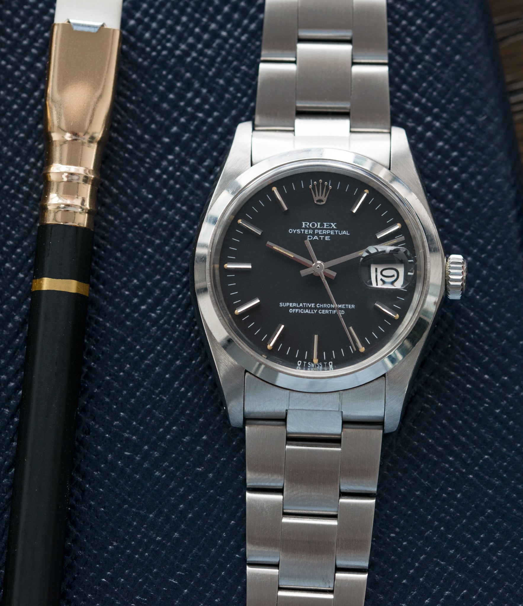 Rolex 1500 steel black sigma dial date sports vintage watch for sale online at A Collected Man vintage watch specialist