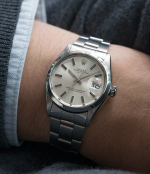 Vintage Rolex Oyster Perpetual Date 70s Ref 1500 Silver Sunburst