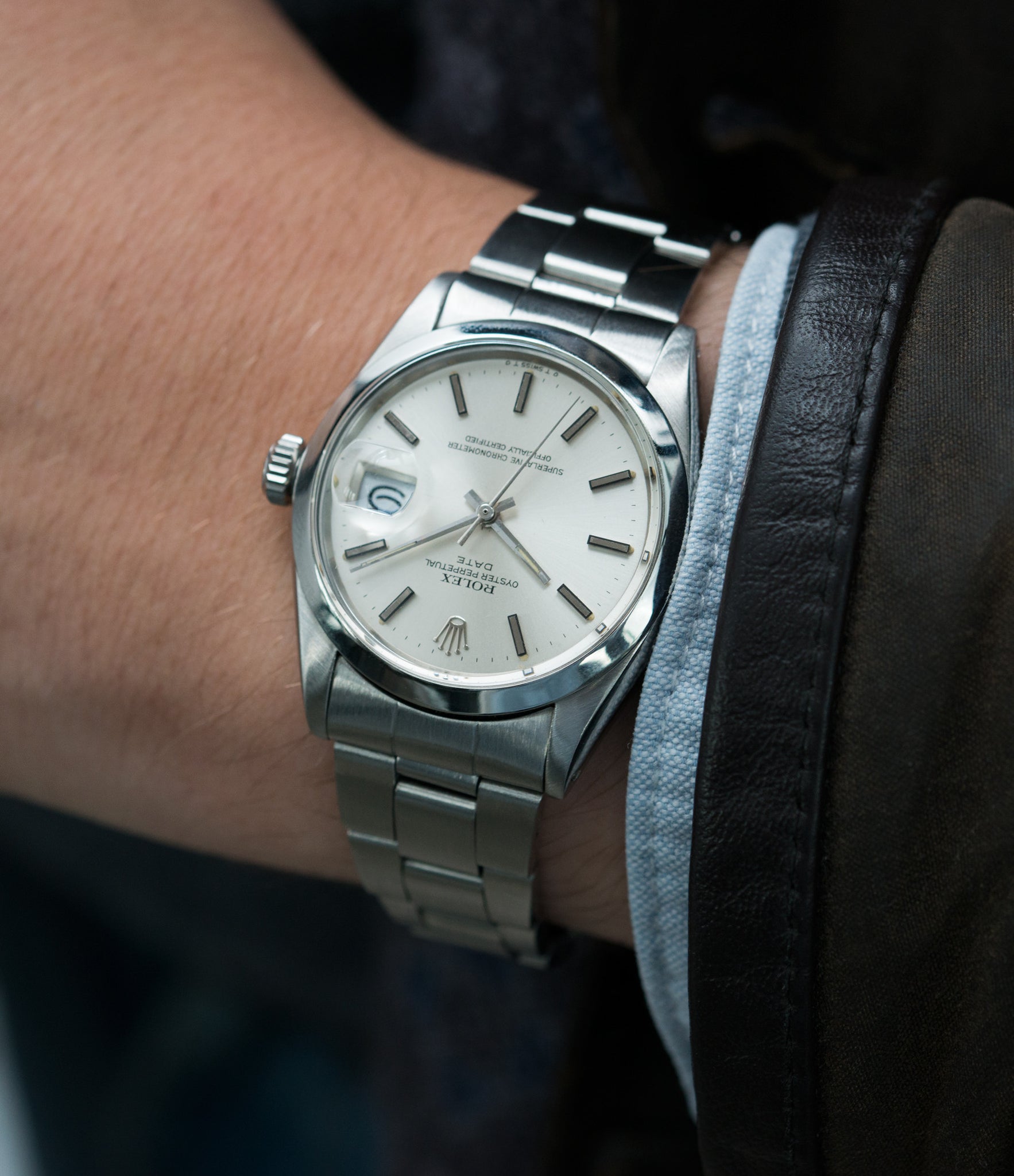 luxury vintage Rolex Oyster Date 1500 steel vintage watch full set for sale online at A Collected Man rare vintage watch specialist