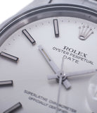 silver dial vintage Rolex Oyster Date 1500 steel vintage watch full set for sale online at A Collected Man rare vintage watch specialist