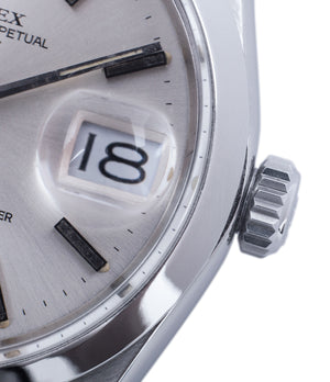 vintage date silver dial Rolex Oyster Date 1500 steel vintage watch full set for sale online at A Collected Man rare vintage watch specialist