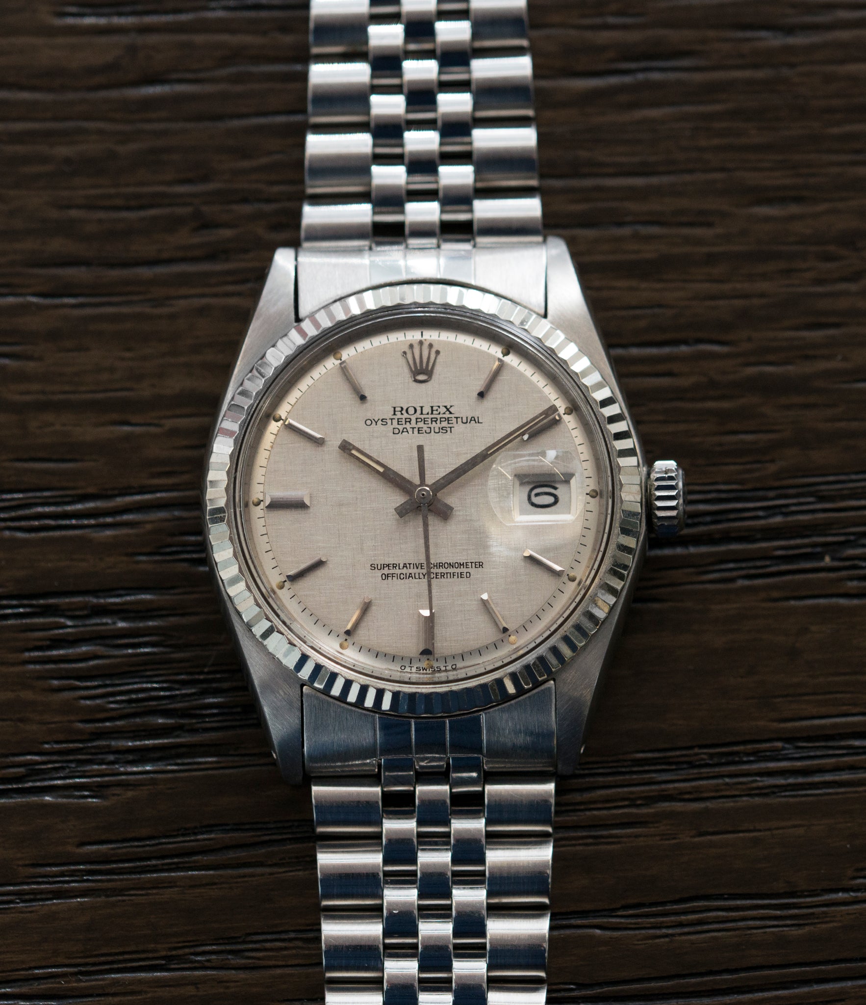 selling Rolex Datejust 1601 linen dial Oyster Perpetual vintage automatic steel sport dress watch for sale online at A Collected Man London UK specialist rare vintage watches