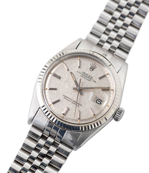 vintage Rolex Datejust 1601 linen dial Oyster Perpetual automatic steel sport dress watch for sale online at A Collected Man London UK specialist rare vintage watches