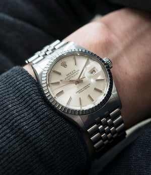 classic dress sports watch Rolex Datejust 16030 steel automatic silver dial watch Jubilee bracelet for sale online at A Collected Man London UK vintage watch specialist