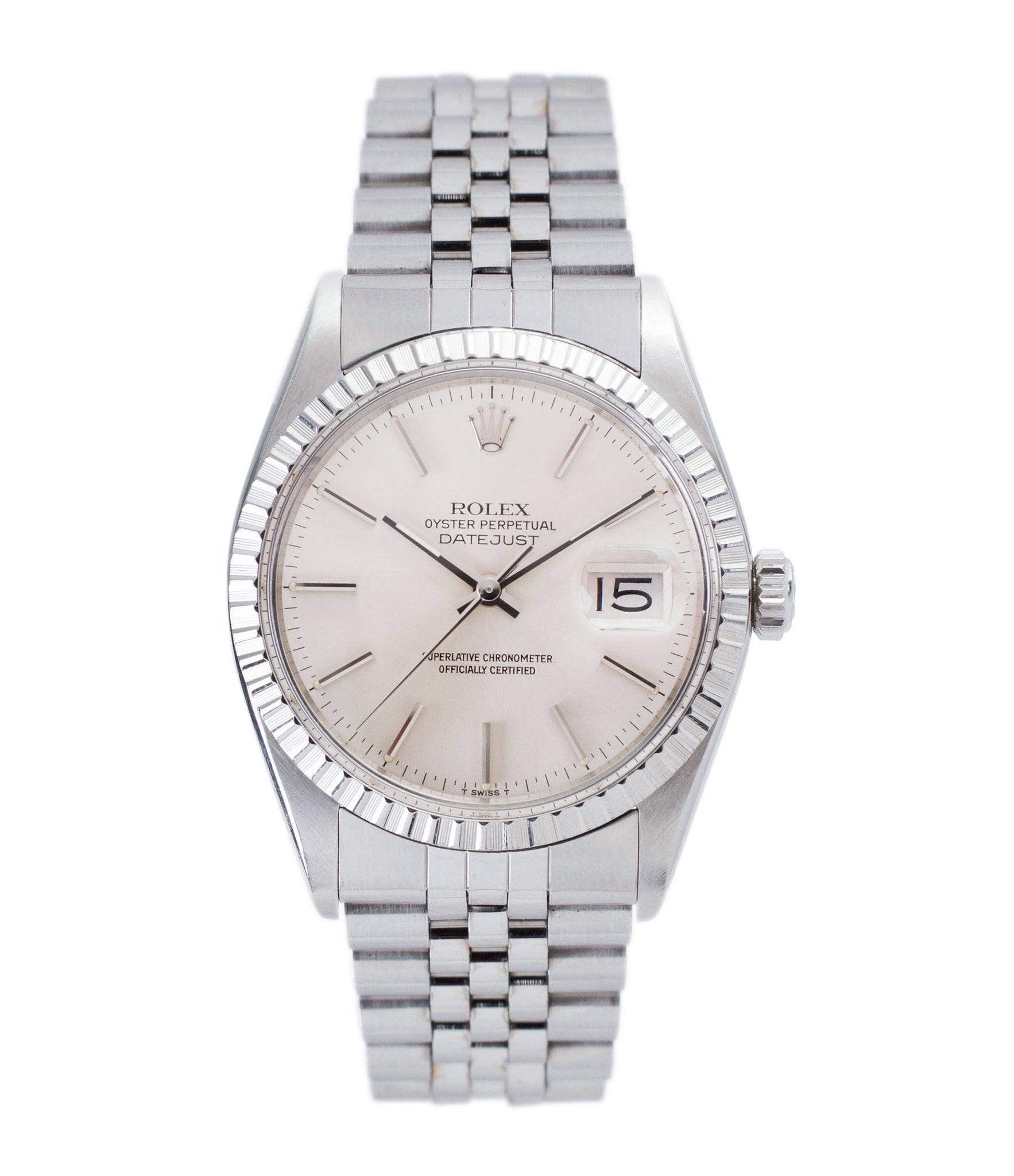 buy vintage full set Rolex Oyster Perpetual Datejust 16030 steel automatic silver dial watch Jubilee bracelet for sale online at A Collected Man London UK vintage watch specialist