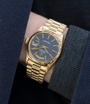 vintage ref. 1803 Rolex Day-Date Oyster Perpetual Cal. 1556 blue dial watch for sale online at A Collected Man London UK specialist of rare watches