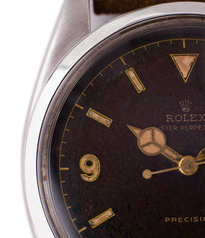 black dial steel Rolex 6150 Precision Pre-Explorer sport watch automatic A296 for sale online at A Collected Man vintage watch specialist