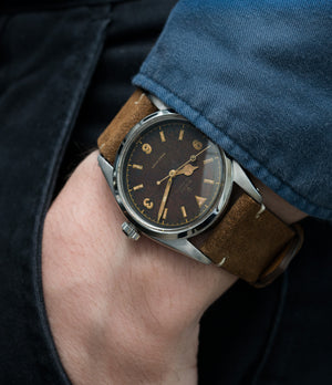 on the wrist vintage Rolex 6150 Precision Pre-Explorer steel sport watch automatic A296 for sale online at A Collected Man vintage watch specialist