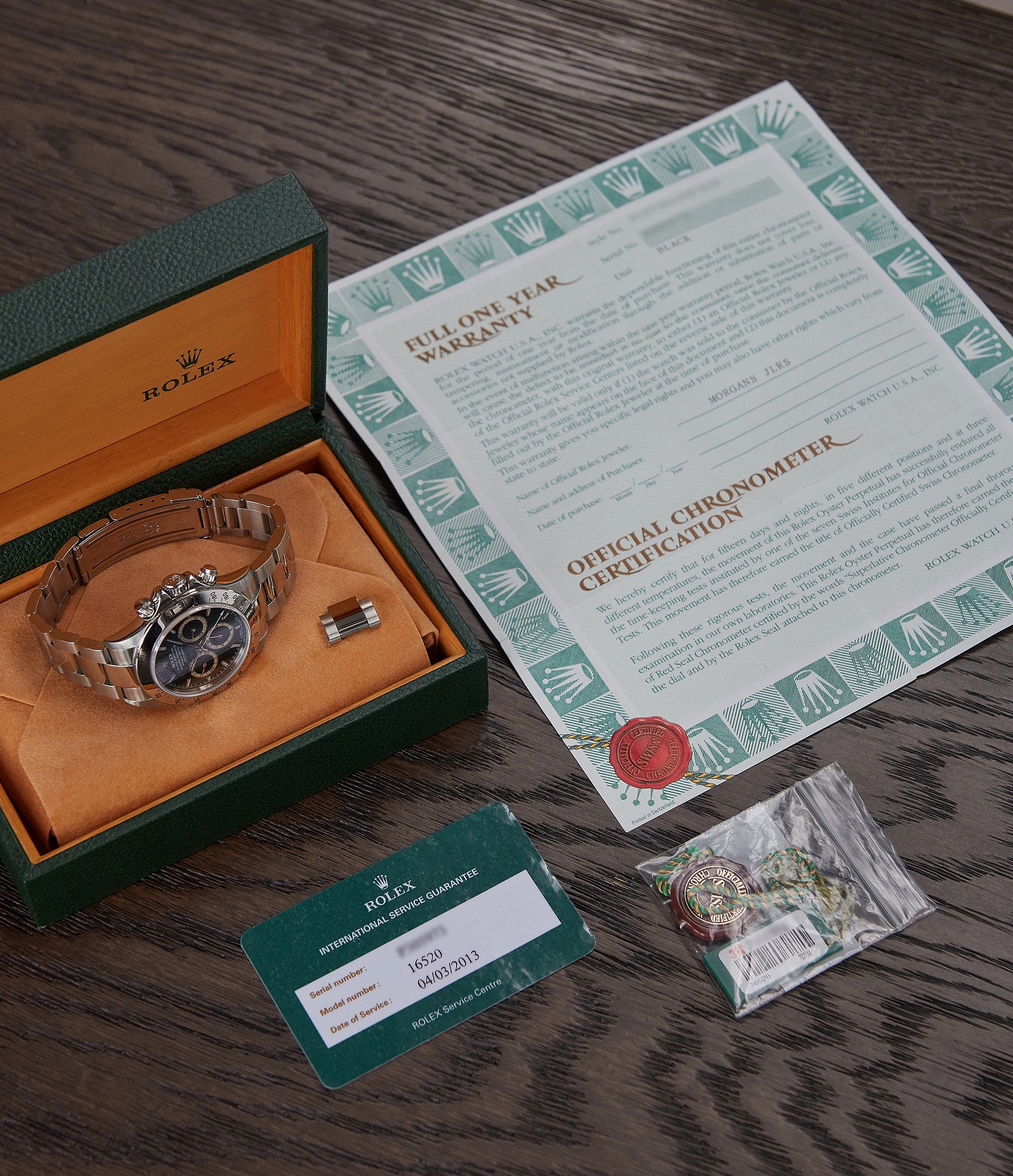 full set vintage Rolex Zenith Daytona 16520 P series steel chronograph watch black dial for sale online at A Collected Man London UK specialist of rare watches