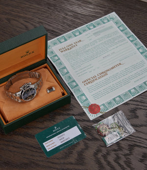 full set vintage Rolex Zenith Daytona 16520 P series steel chronograph watch black dial for sale online at A Collected Man London UK specialist of rare watches