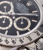 black dial Rolex Zenith Daytona 16520 P series steel chronograph watch black dial for sale online at A Collected Man London UK specialist of rare watches