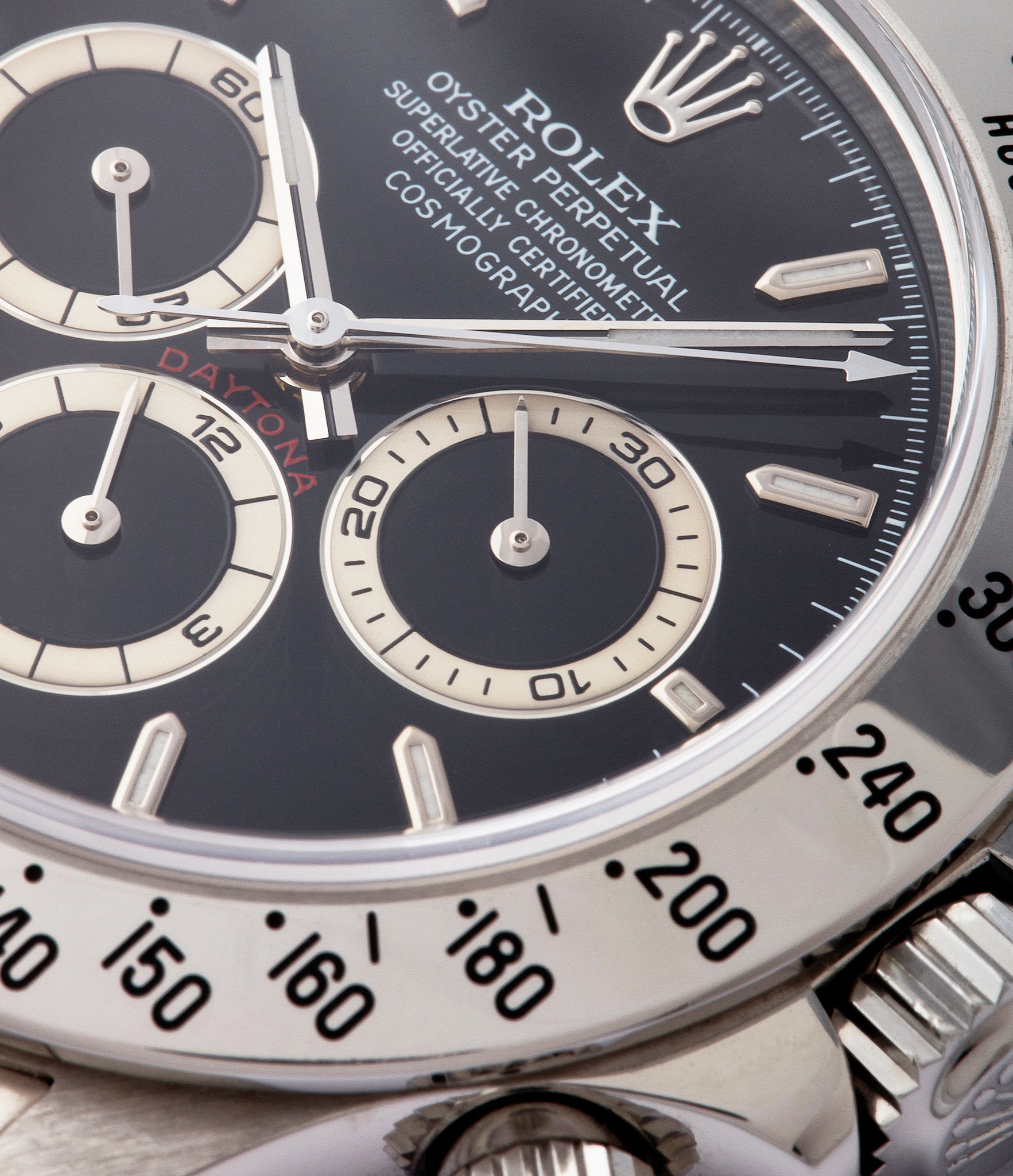 black dial Rolex Zenith Daytona 16520 P series steel chronograph watch black dial for sale online at A Collected Man London UK specialist of rare watches