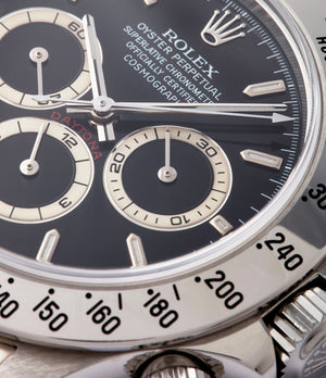 black dial Rolex Zenith Daytona 16520 P series steel chronograph watch black dial for sale online at A Collected Man London UK specialist of rare watches