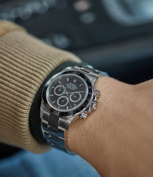 collect vintage Rolex Zenith Daytona 16520 P series steel chronograph watch black dial for sale online at A Collected Man London UK specialist of rare watches
