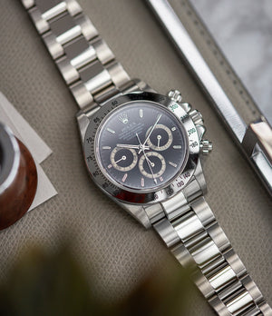 selling vintage Rolex Zenith Daytona 16520 P series steel chronograph watch black dial for sale online at A Collected Man London UK specialist of rare watches